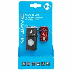 Set D'éclairages Vélo Avant Et Arrière à LED Rechargeables USB Atlas 20 M-Wave -Accessoires De Vélo Soldes feu arriere velo m wave atlas 20 packaging